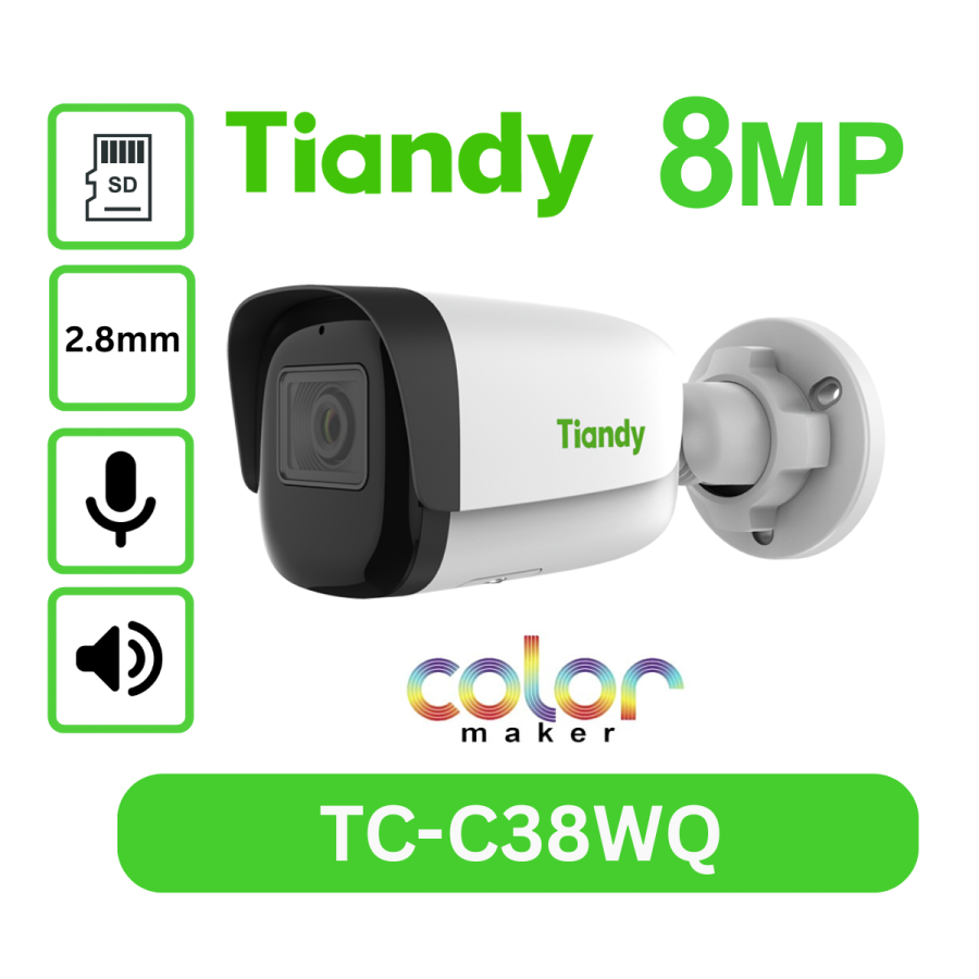 8MP Starlight TC-C38WQ 2.8mm IR Fixed Bullet Camera I5W/E/Y/2.8mm/v4.2